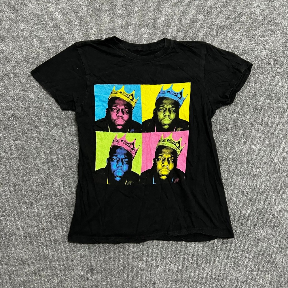 B.I.G. T-Shirt Womens Size S Black Pop Art Notorious BIG Graphic Hip Hop Tee